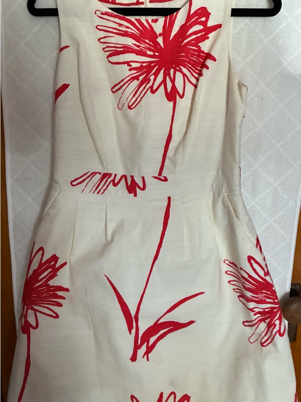 Boden Cream Mini Dress with Red Floral Sketches